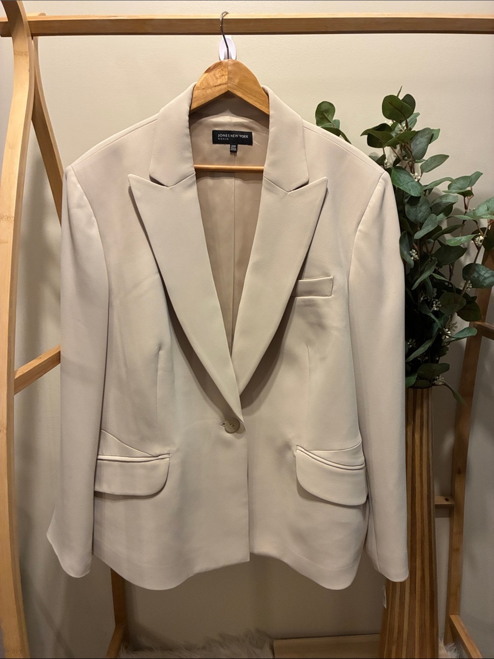 Jones New York Light Cream Single-Button Blazer
